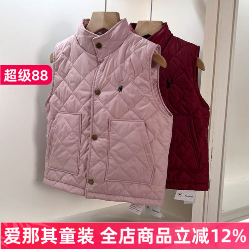 女童马甲春秋冬季压格薄棉外套
