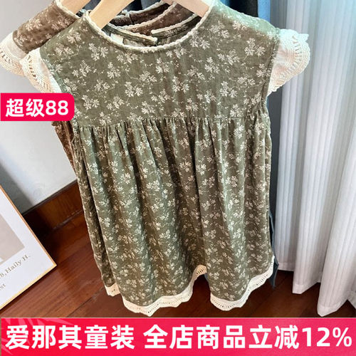 6114女童短袖连衣裙夏季薄款棉纱布裙子110-150cm