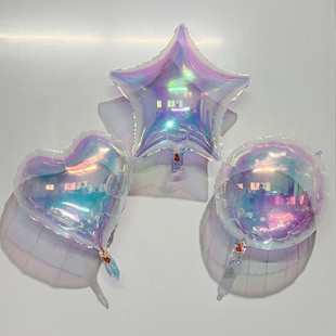 透明炫彩渐变五角星爱心圆球婚庆生日派对聚会背景装饰铝膜气球