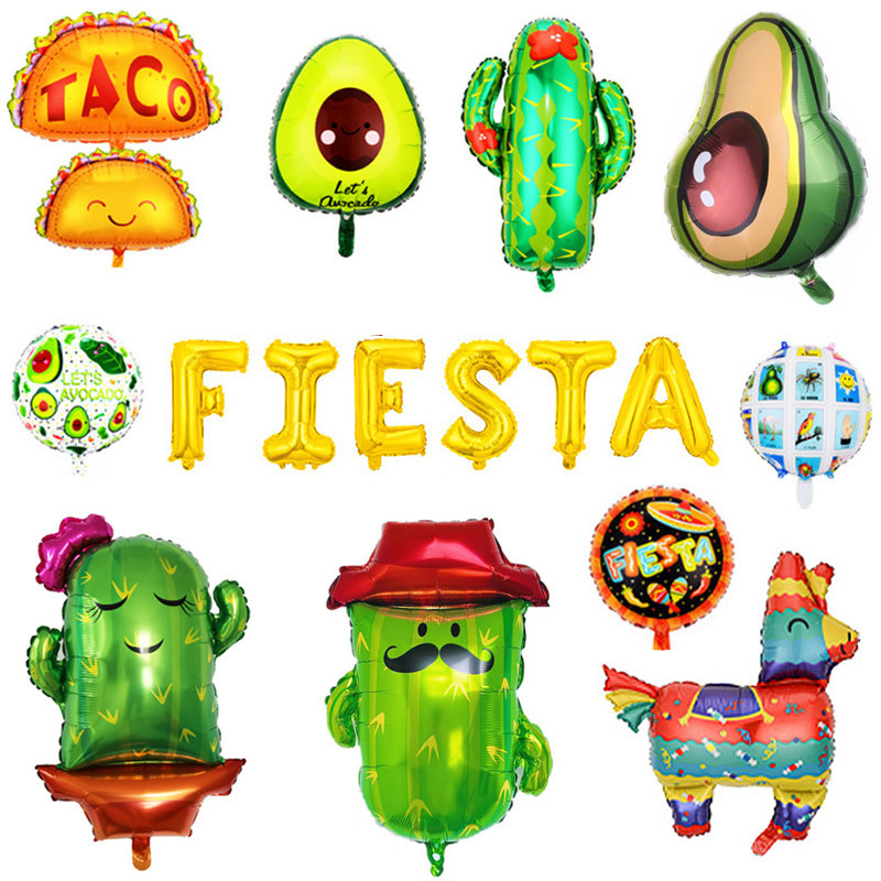 跨境仙人掌牛油果气球嘉年华派对装饰皮纳塔铝膜墨西哥美食节卷饼