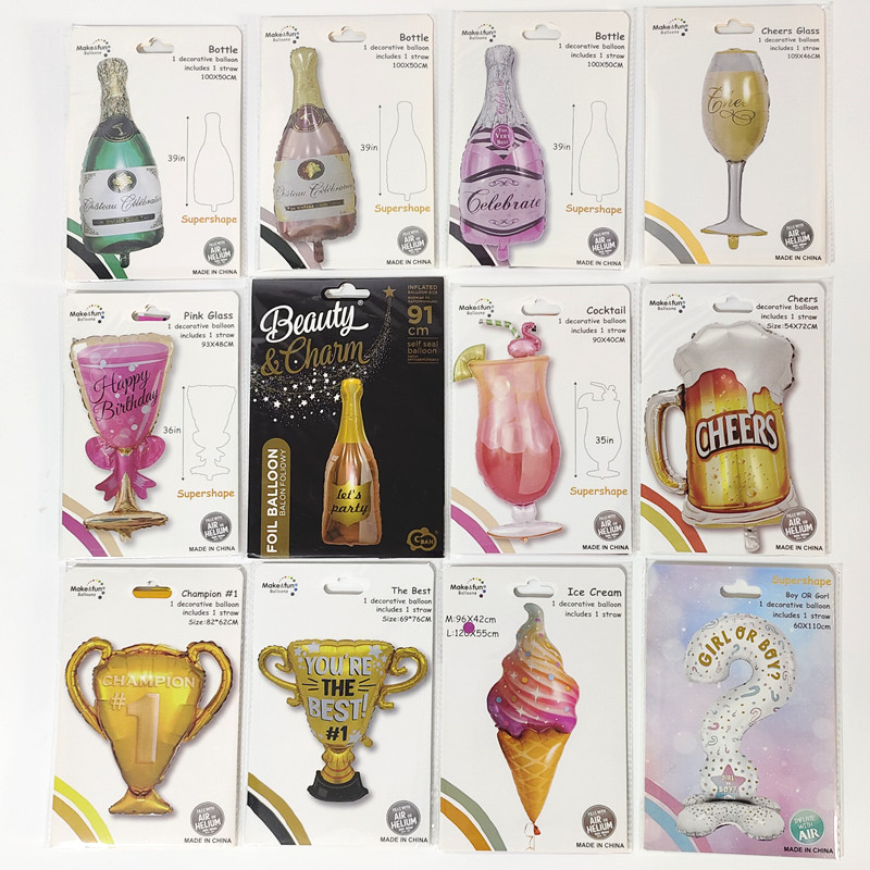 啤酒瓶酒杯奖杯冰激凌造型生日派对庆祝装饰聚会卡纸包装铝膜气球