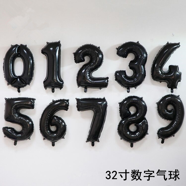 32寸黑色大数字气球铝膜气球生日派对爱情表白装扮用品惊喜个性球