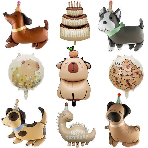 新款哑光系列铝膜气球卡皮巴拉斑点狗巴哥儿童生日派对装饰道具