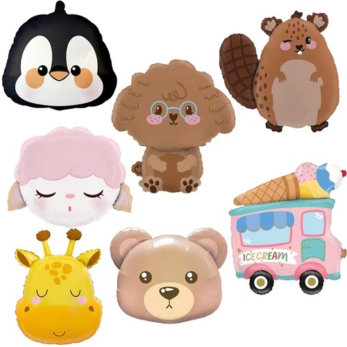 可爱韩式动物气球 小海狸眼镜小狗卡通铝膜生日派对装饰布置气球