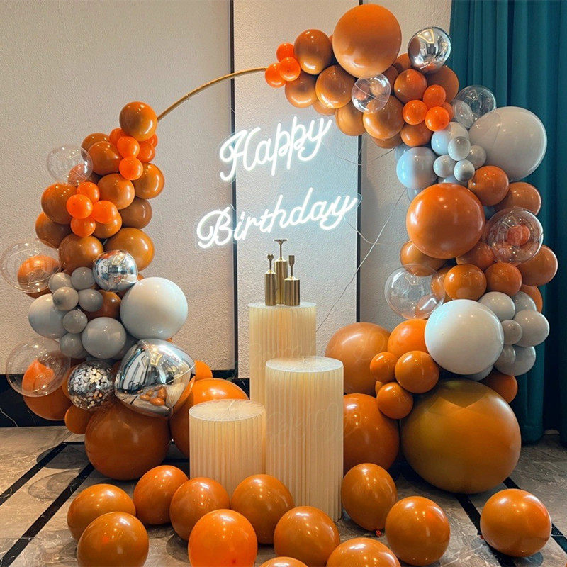 小红书爱马橙橘色气球拱门开业气氛布置气球链服装店店庆活动装饰