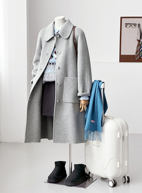 冬女格雷系灰色长款柔糯百搭保暖宽松OL通勤时尚甜美英伦HL102