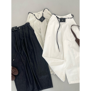 高腰宽松休闲裤 清晖漫间 韩版 阔腿风KZ054 女配腰绳显瘦长裤