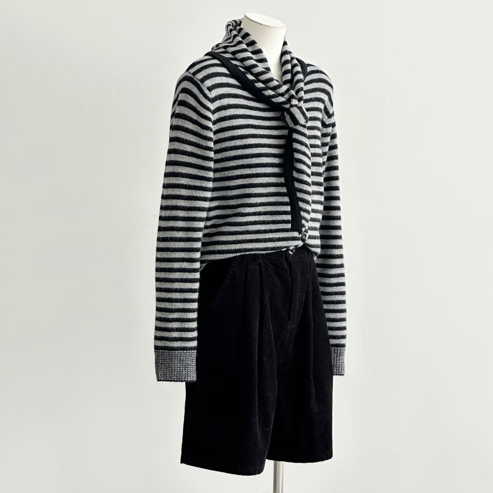 条纹针织开衫法式打底打底