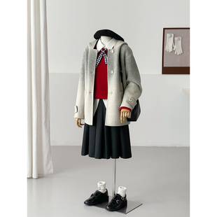 韩系连帽渐变灰色毛呢大衣女中长款系带外套温柔风高级感气质HL65