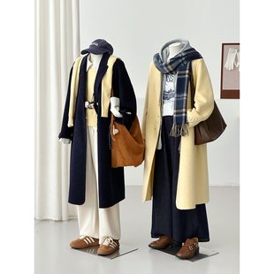 毛呢大衣女秋冬减龄百搭温柔风外套ZX12 韩系学院风连帽长款