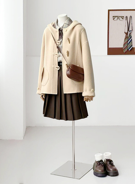 清仓特惠-【樱草稻田】减龄可爱学院连帽牛角扣双面羊毛大衣FS13