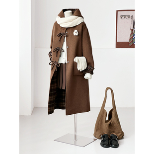 清仓特惠-【咖啡学院】减龄韩系甜美学院风连帽羊驼毛大衣ZX11