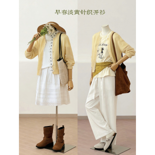 韩系温柔风淡黄色针织开衫女春季宽松显瘦开衫上衣ZZ072