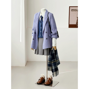 满减【霞光紫罗】休闲小个子韩系学院风西装桑蚕丝大衣外套HL27-3