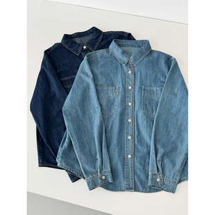 秋冬减龄小个子韩系学院风牛仔衬衫 女叠穿慵懒宽松复古休闲CS091