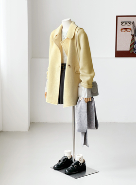 秋冬减龄小个子韩系学院风黄色百搭手缝绵羊毛大衣外套HL117