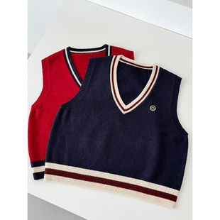 秋冬减龄韩系学院风V领叠穿针织马甲高级感青春穿搭毛背心MJ043