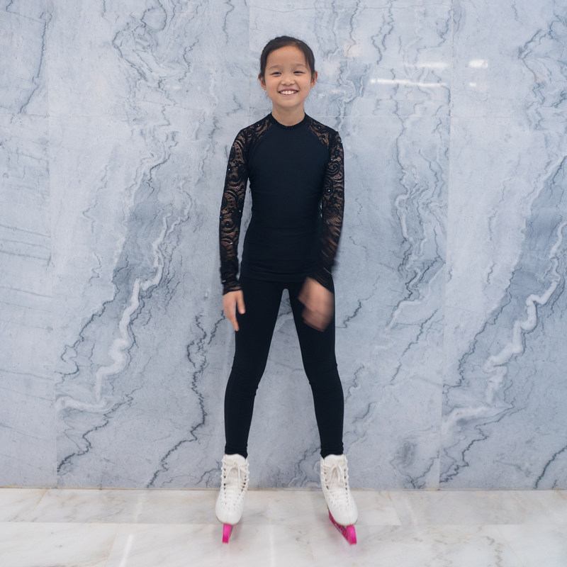 ICEDIVA蕾丝镶钻弹力贴身女童花样滑冰服上衣表演服运动服长袖T恤