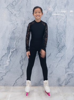 ICEDIVA蕾丝镶钻弹力贴身女童花样滑冰服上衣表演服运动服长袖T恤