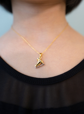 俄罗斯ICEDIVA女孩纯银银饰镀金镶钻金色银色冰刀吊坠可调节项链