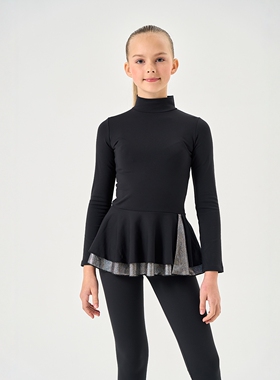 ICEDIVA紧身长袖薄绒连衣裙幻彩裙摆女童花样滑冰服表演服运动服