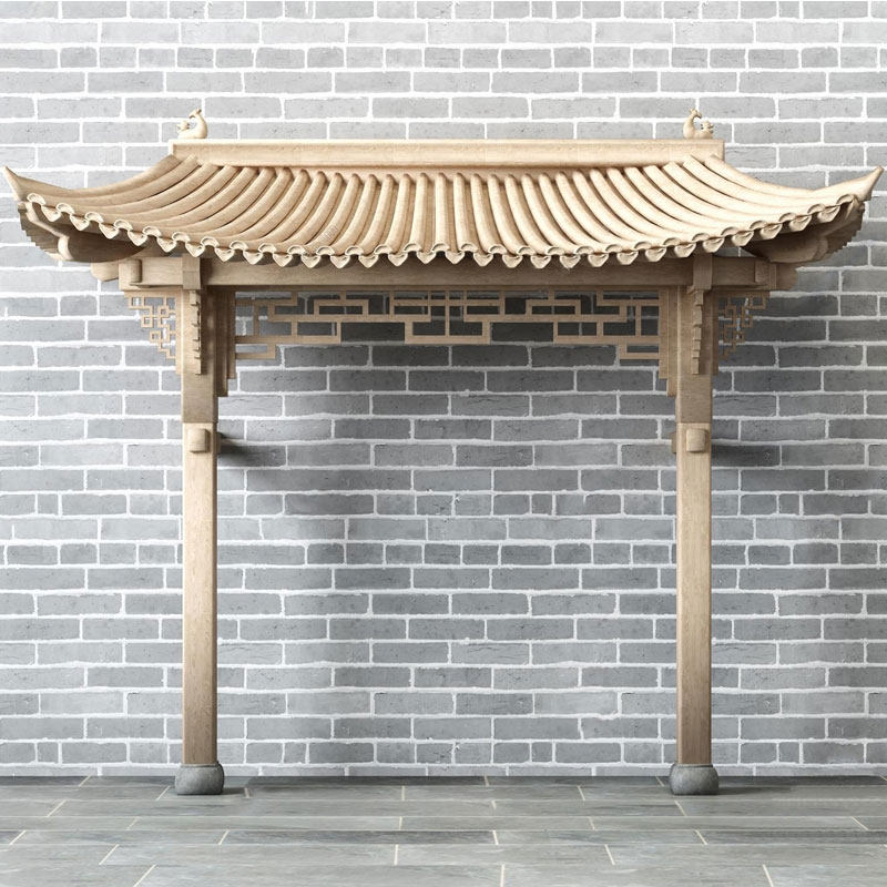 仿古屋檐门头定做实木中式一体式门楼门头装饰木牌楼定制古建飞檐