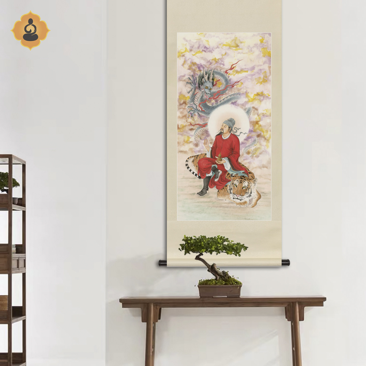 工笔人物菩萨画像药王孙思邈坐虎针龙佛堂法会供奉中式卷轴挂画框