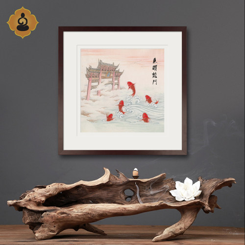 工笔国画鲤鱼跳龙门鱼跃龙门挂画