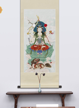工笔人物国画斗姆元君卷轴挂画