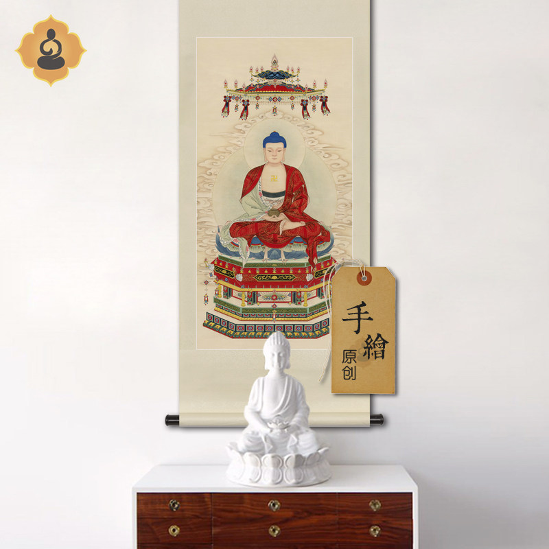 手绘工笔人物国画佛陀释迦牟尼画像水陆画佛堂法事供奉卷轴挂画框