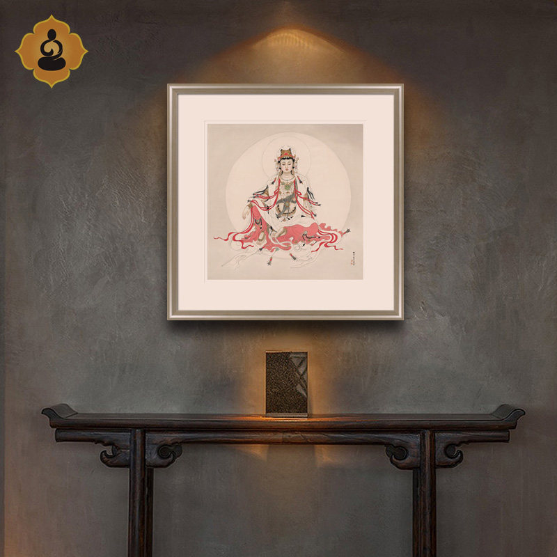 精品工笔人物国画水月观音菩萨画像玄关书房佛堂供奉中式卷轴挂画