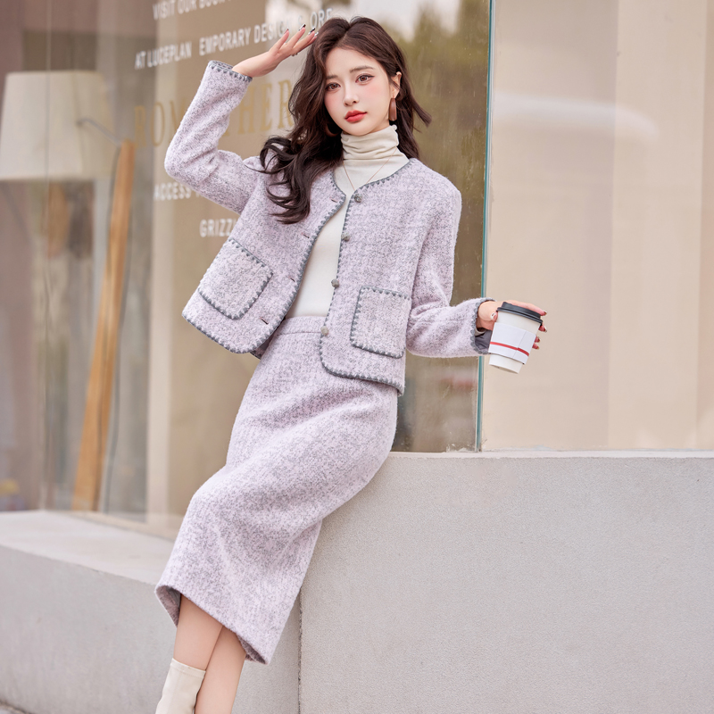 小香风套装女秋冬2025新款bao款气质富家千金套装裙刺绣含40%羊毛