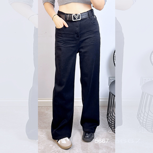 宜语析5667冬加大码磨毛牛仔裤女 190斤胖妹mm显瘦窄版拖地长裤子