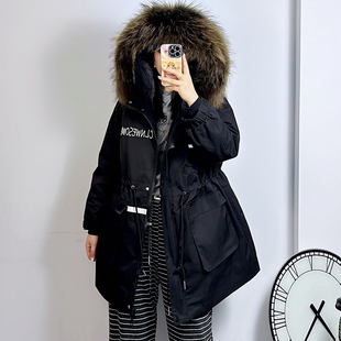 190斤胖妹mm连帽可拆卸毛领派克服 羽绒服女 宜语析5611冬季 加大码