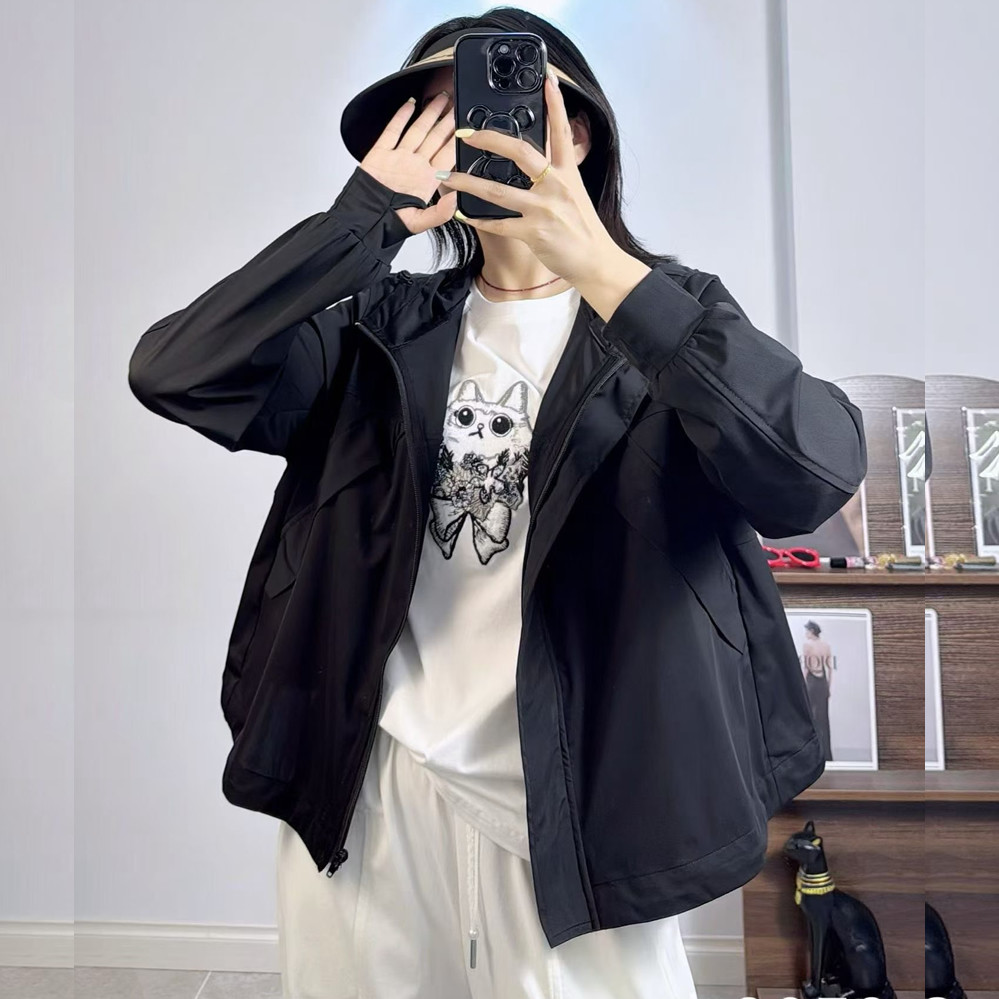 宜语析6052春夏加大码防晒衫女 190斤胖妹mm长袖骑行连帽斗篷外套
