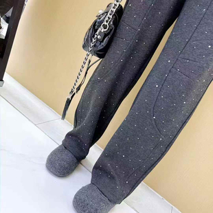 宜语析5916春季加大码休闲卫裤女 190斤胖妹mm烫钻宽松弯刀长裤子