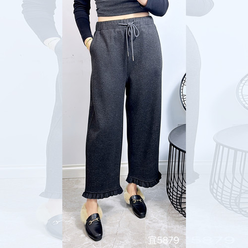 宜语析5879冬大码加绒花苞裤女 190斤胖妹mm松紧带腰阔腿九分裤子