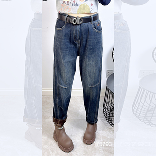 190斤胖妹mm小脚九分哈伦牛仔裤 宜语析5793冬季 女 加绒老爹裤 大码