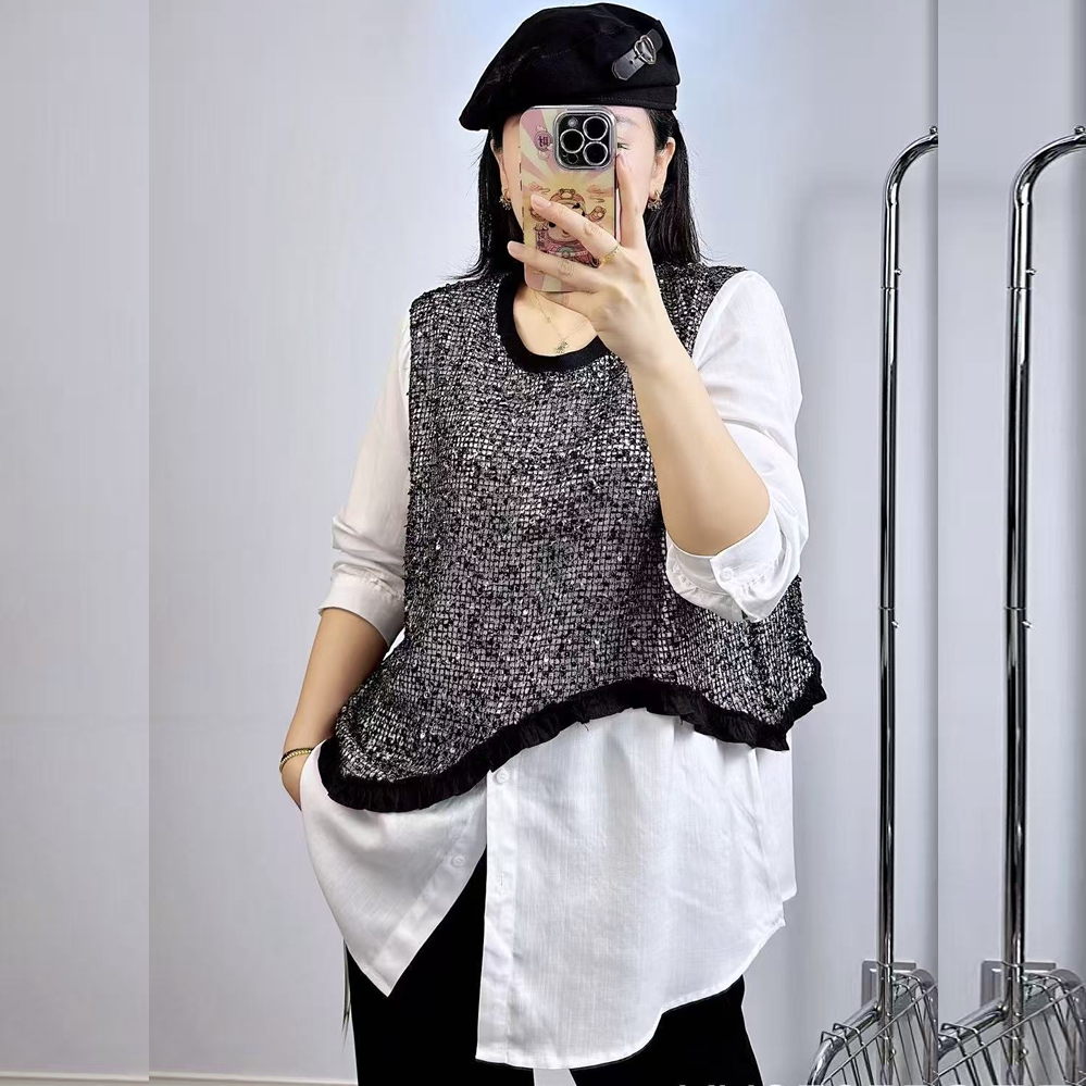 香港芸卉2525秋大码卫衣女假两件