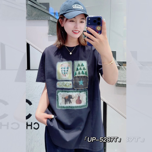 UP5287夏加大码短袖T恤女胖m纯棉
