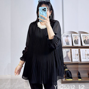 女 大衫 210斤胖mm百褶A字藏肉中长上衣 法式 香港芸卉25312春夏大码