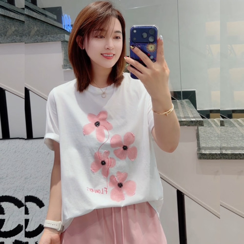 UP5338夏季加大码短袖T恤女纯棉