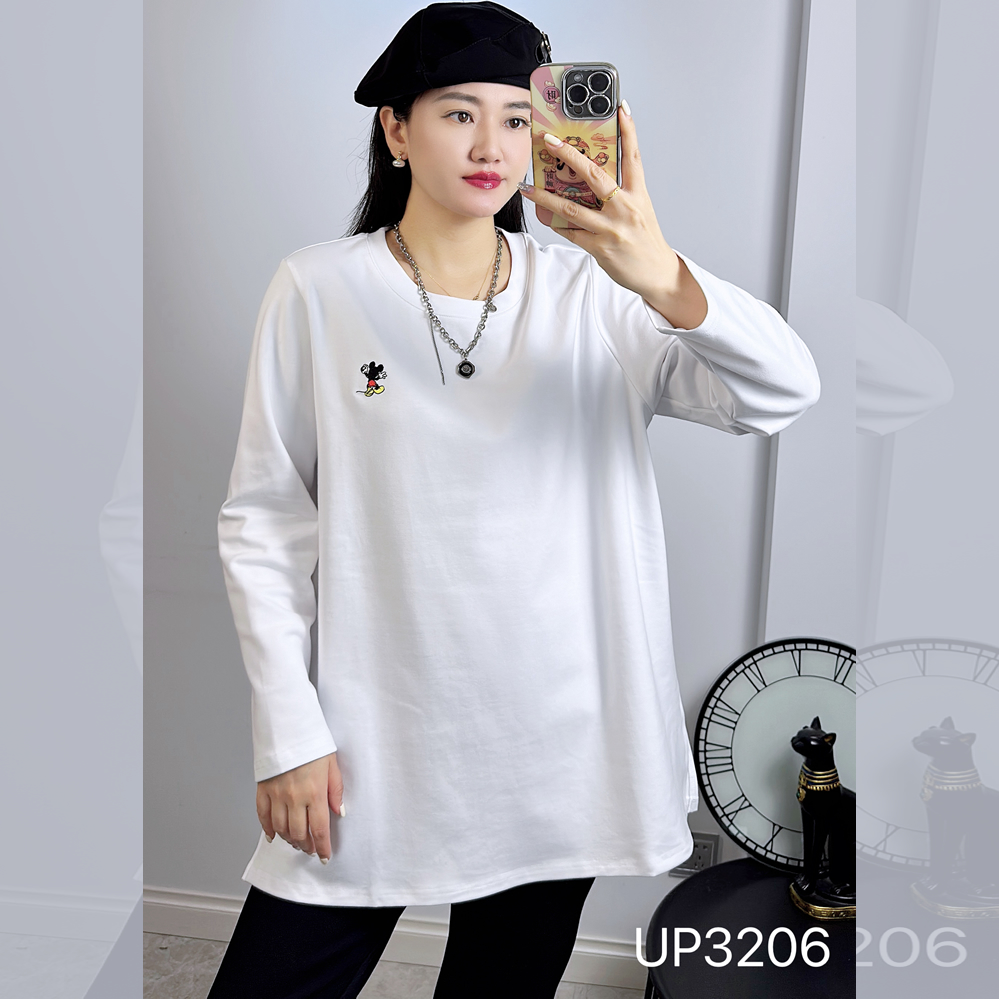 UP3206冬加大码磨毛卫衣女 200斤胖妹mm纯棉长袖开叉打底中长衫厚