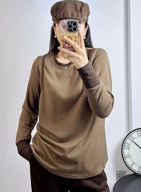 宜语析5769秋冬加大码卫衣女 200斤胖妹mm纯棉长袖T恤显瘦打底衫