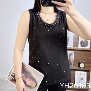 190斤胖妹m空气棉花边领订珠打底衫 香港芸卉26103夏加大码 背心女
