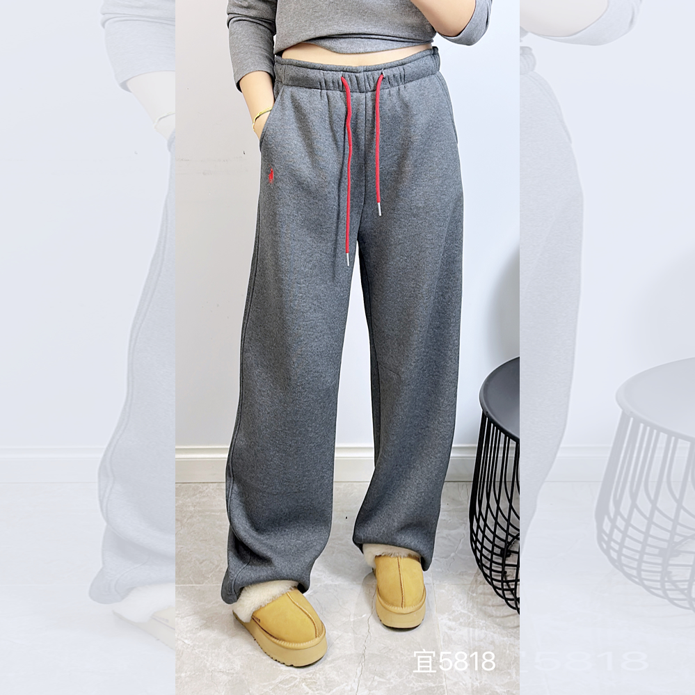 宜语析5818冬大码加绒休闲弯刀裤女 190斤胖妹mm松紧高腰拖地长裤