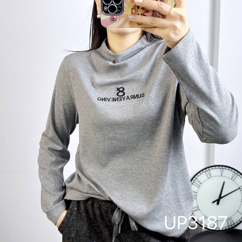 UP3187冬加大码卫衣女 200斤胖妹m螺纹棉长袖T恤半高领显瘦打底衫
