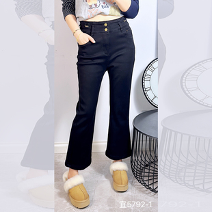 女190斤胖妹m显瘦中高腰九分裤 加绒微喇牛仔裤 1冬大码 宜语析5792