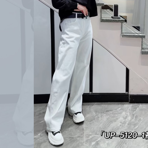 UP5120春加大码牛仔裤女白色胖mm