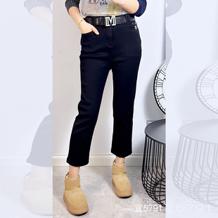 190斤胖妹mm显瘦直筒八分牛仔裤 宜语析5791冬季 女 加绒烟管裤 大码